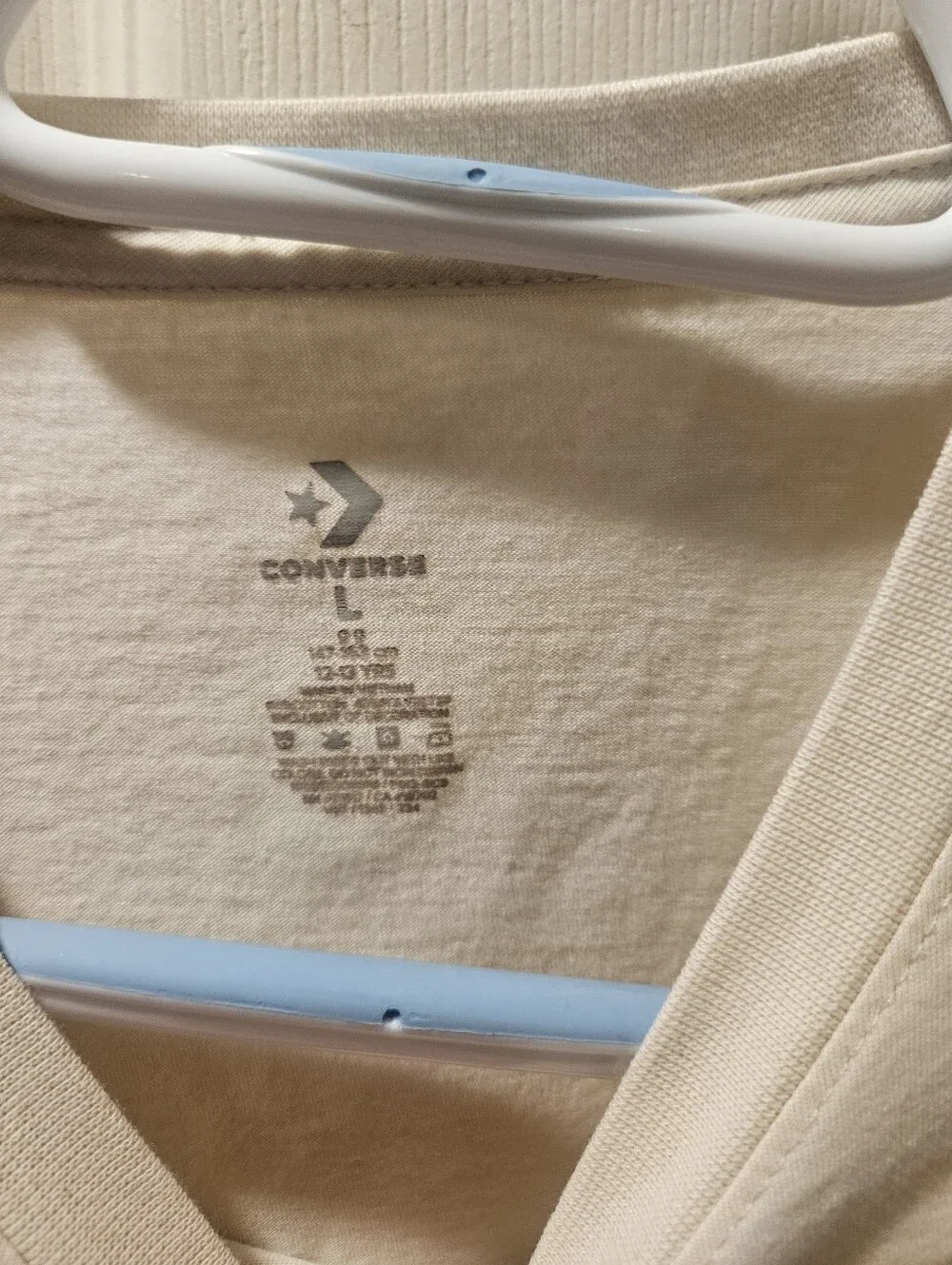 Converse Cream Tee with Blue Logo, Mint Star & Orange Script - Youth Large